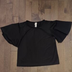 H&M Black Satin Flared Sleeve Blouse